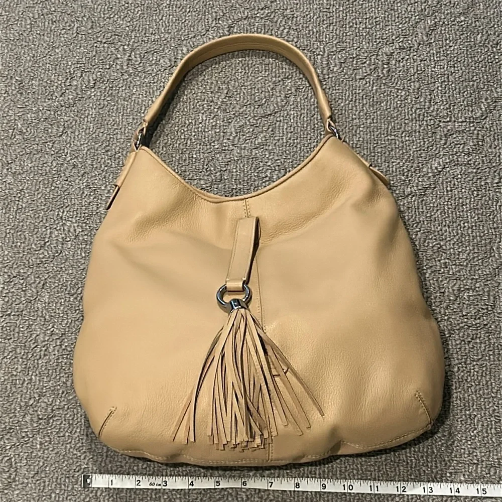 Lauren Ralph Lauren Tan Leather Hobo Bag with Tassel